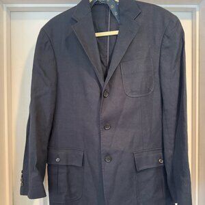 Billy Reid Navy Blue Cotton Linen Silk Three Button Blazer Jacket 42R